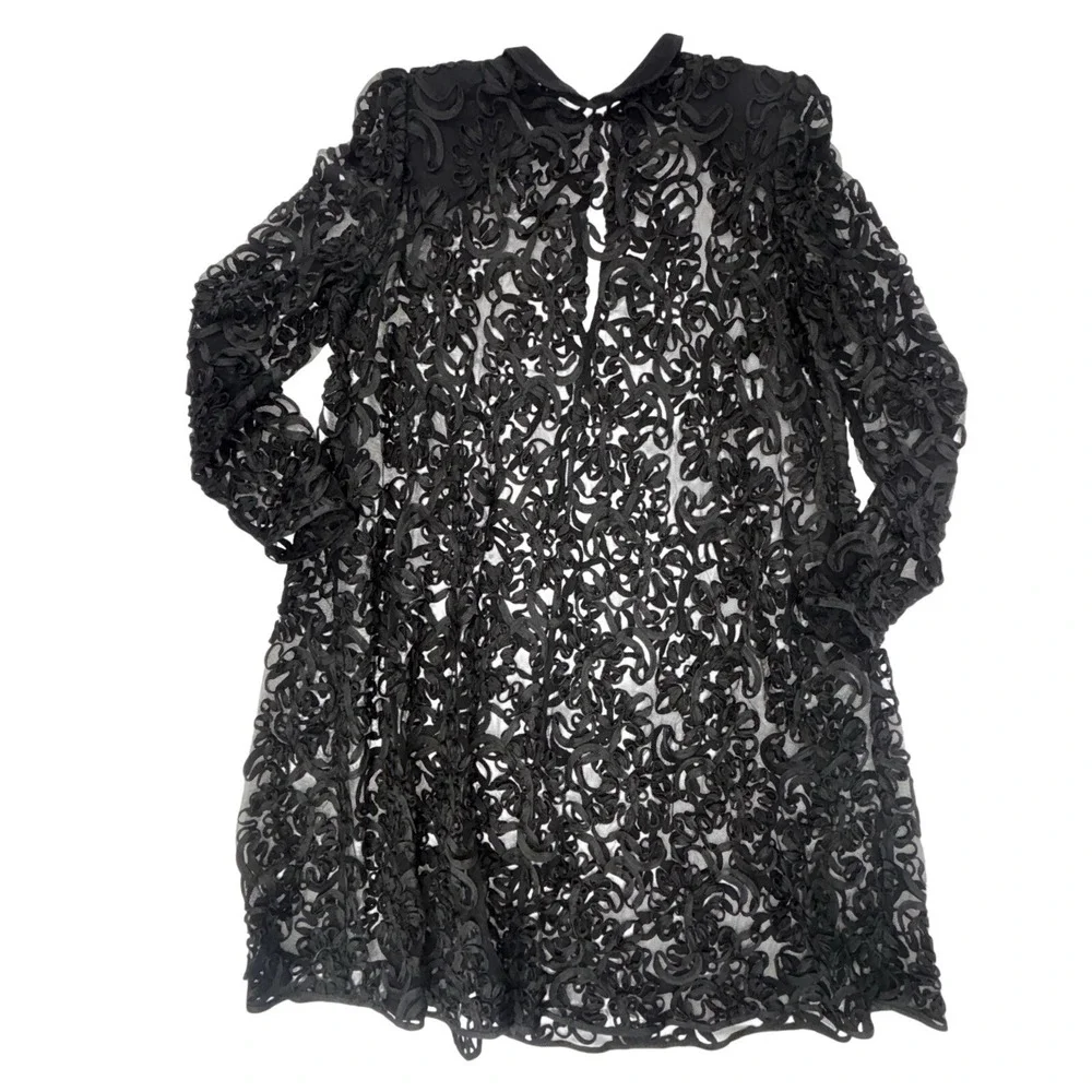 VTG Sheer Lace Dress Black High Neck Romantic Gothic‎ Victorian Whimsigoth EUC